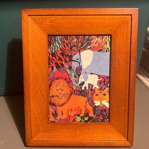 Colorful Animal Art in Wooden Frame